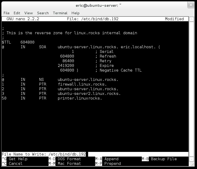 Hit Enter to overwrite the reverse zone file