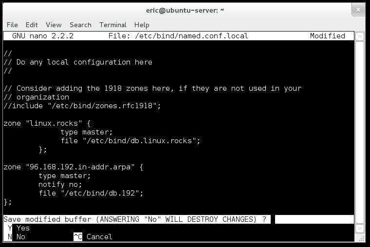Enter Y to Save Changes in nano