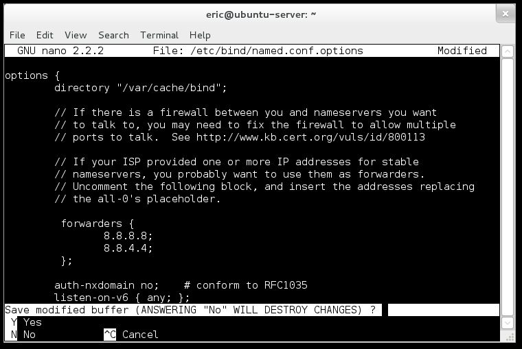 Enter Y to confirm changes - Using nano text editor