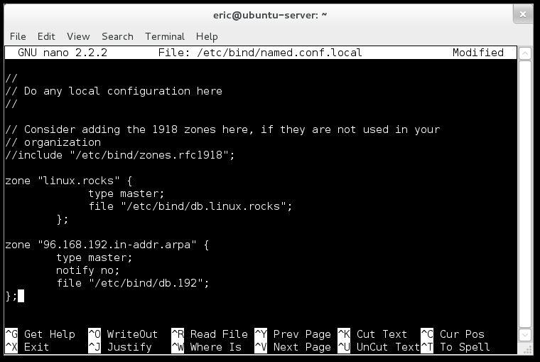 Example named.conf.local file - Added forward and reverse zone